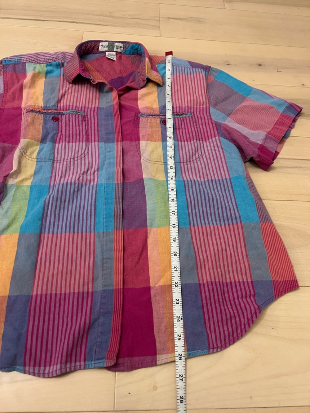 Vintage American Line Madras Plaid Button Up Shirt Size 20W 100% Cotton 80s/90s - Picture 3 of 14